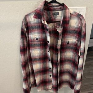 L.L. Bean Men's Plaid Flannel Shirt - Red and Cream